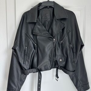 Max Studio Black Faux Leather Moto Jacket